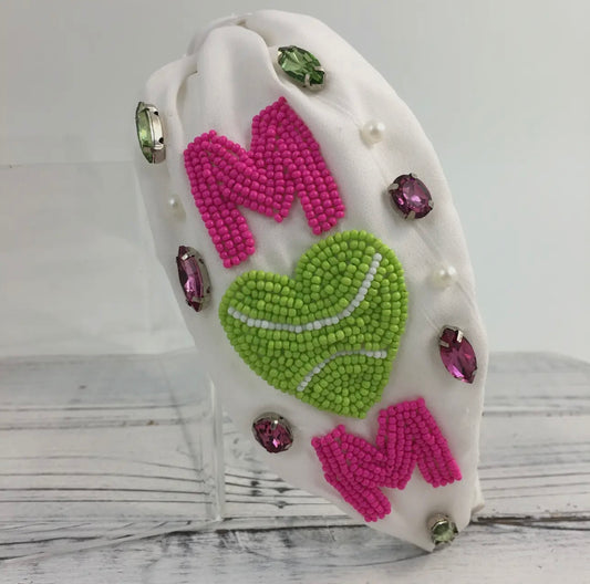 Beaded and rhinestone softball mom knot headband