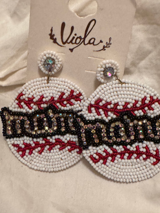 Mama Baseball Beaded Earrings