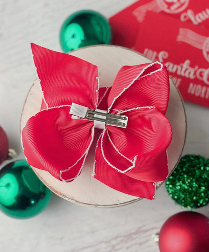 Santa Embroidered Moonstitch Hair Bow