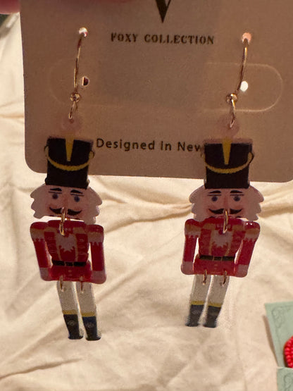 Red Nutcracker Shaped Dangle Earrings