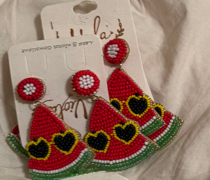 Mini Slice of Watermelon Shaped Earrings with Heart Shades