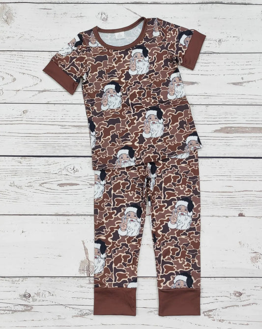 Kids Santa Claus Print Camouflage Christmas Pajamas