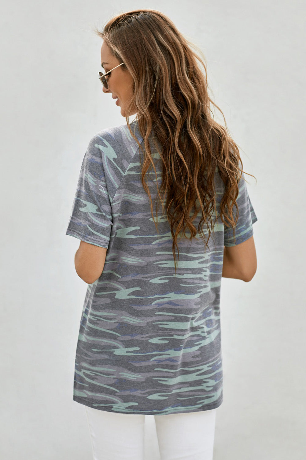 Army Green V Neck Front Pocket Camo Tee