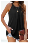 Black Pleated Round Neck Loose Sleeveless Top
