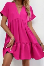 Rose Fresh and sweet V-neck solid color large swing casual skirt dress