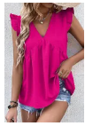 Rose V Neck Flutter Sleeveless Top