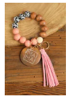 Pink MAMA Wood Pendant Leopard Fringe Keychain