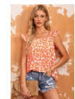 Orange Floral Print Square Neck Ruffle Tank Top