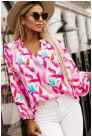 Pink Abstract Brush Print Loose Fit Blouse