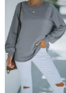 Gray Plain Relaxed Fit Crew Neck Pullover Sweatshirt