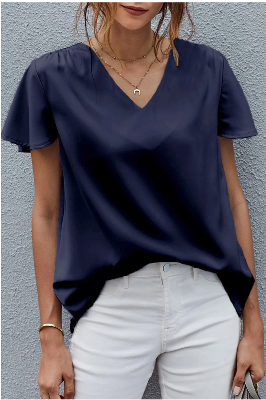 Blue V Neck Short Sleeve Tee