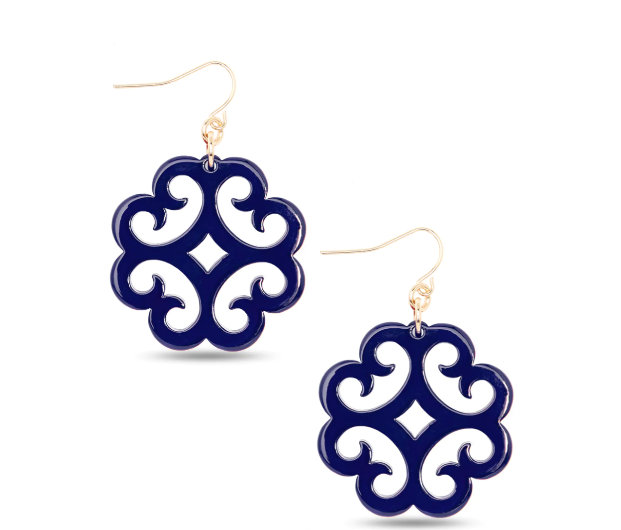 Circular Wave Pattern Resin Drop Earring Navy