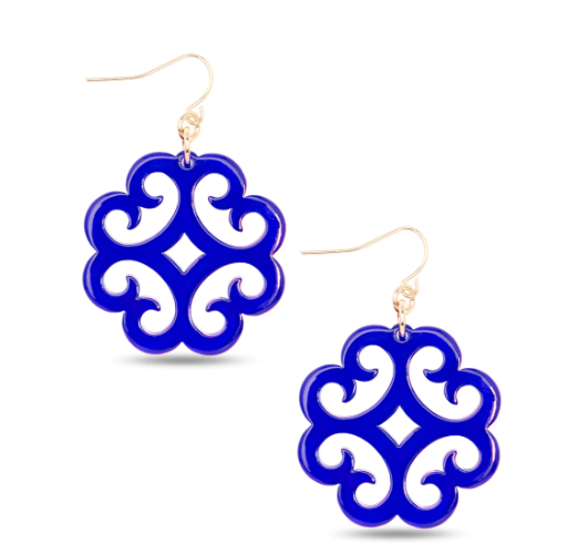 Circular Wave Pattern Resin Drop Earring Cobalt