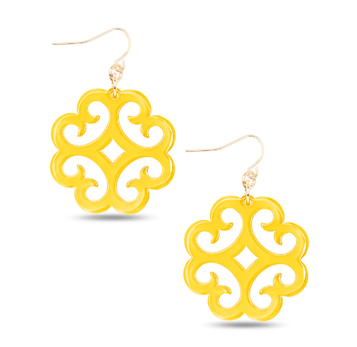Circular Wave Pattern Resin Drop Earring Yellow
