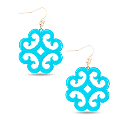 Circular Wave Pattern Resin Drop Earring N. Blue
