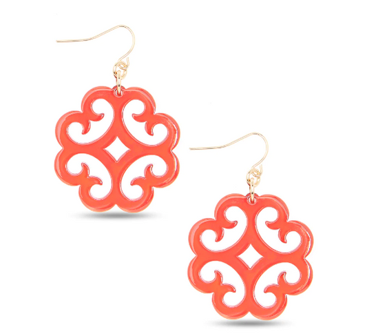Circular Wave Pattern Resin Drop Earring Coral