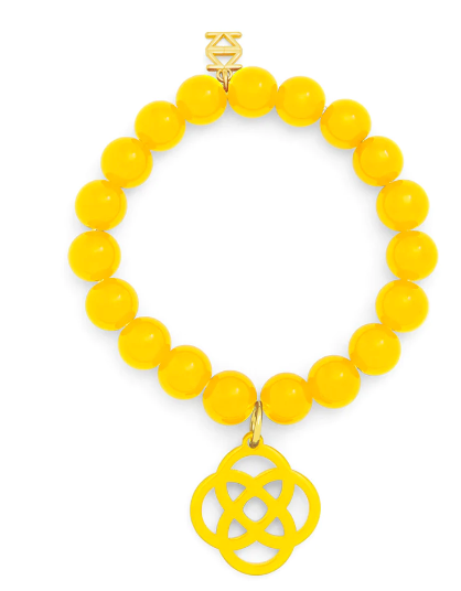 Glassbead Bracelet with Resin Quatrefoil Charm Jewelry Yellow