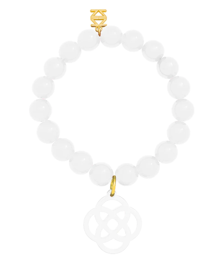 Glassbead Bracelet with Resin Quatrefoil Charm Jewelry White
