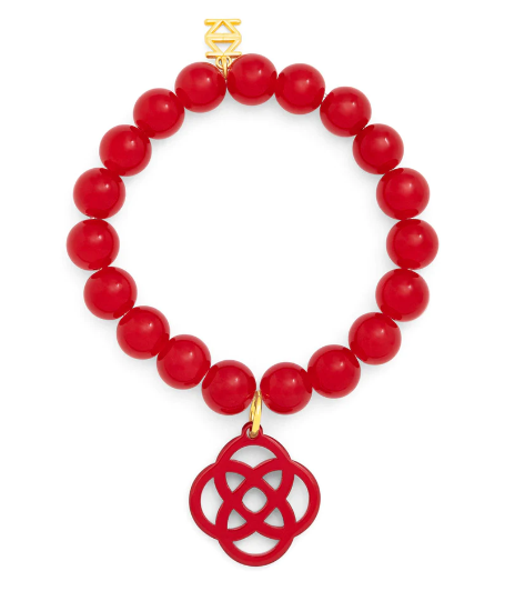 Glassbead Bracelet with Resin Quatrefoil Charm Jewelry Red
