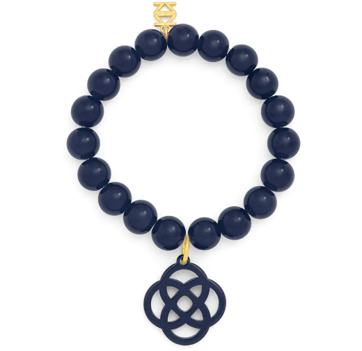 Glassbead Bracelet with Resin Quatrefoil Charm Jewelry Navy