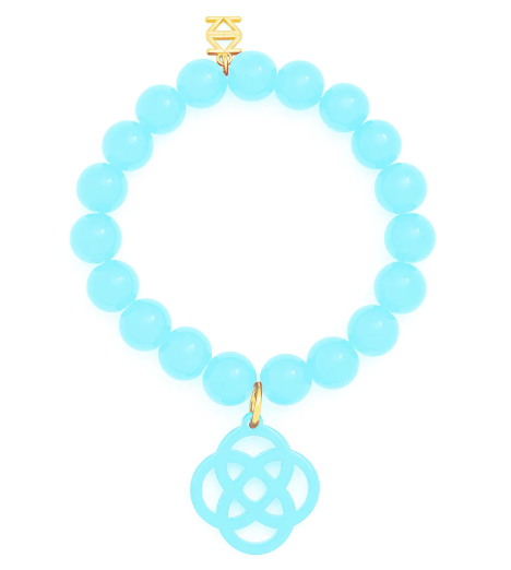 Glassbead Bracelet with Resin Quatrefoil Charm Jewelry Light Blue