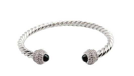 Silver Rope Black Crystal Bracelet