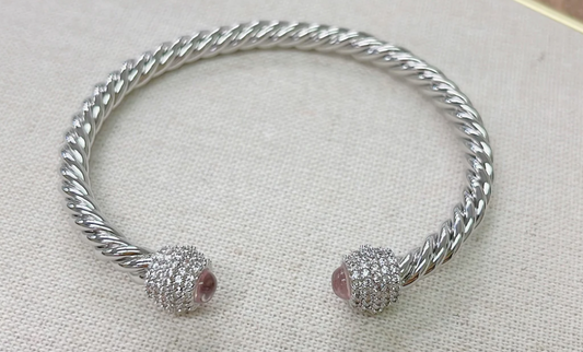 Silver Rope Pink Crystal Bracelet