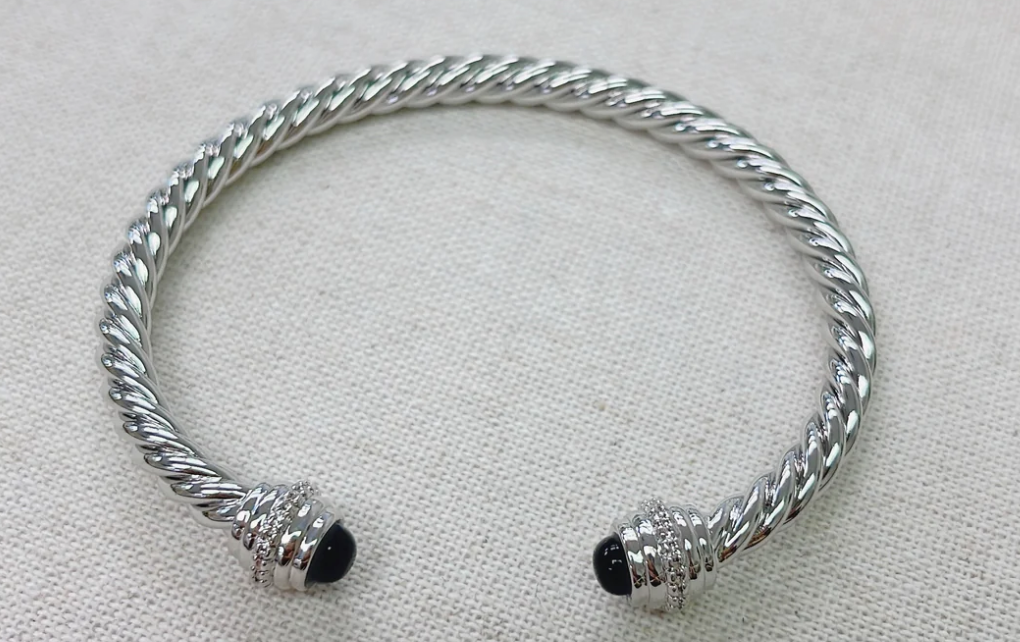 Silver Rope Black Crystal Line Bracelet