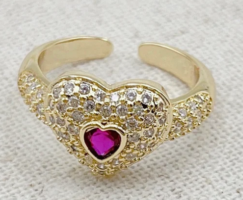Pink crystal heart ring