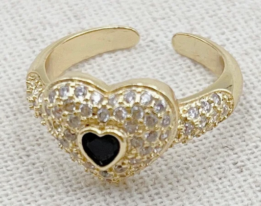 Black crystal heart ring