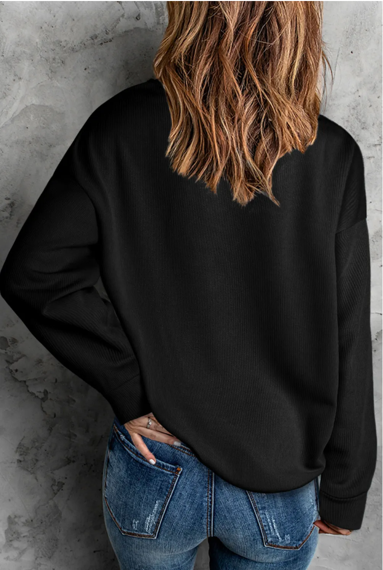 Black Crew Neck Ribbed Oversized Sweatshirt
