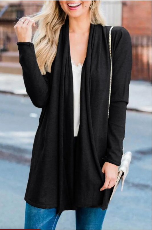 Black Shawl Neckline Open Front Cardigan